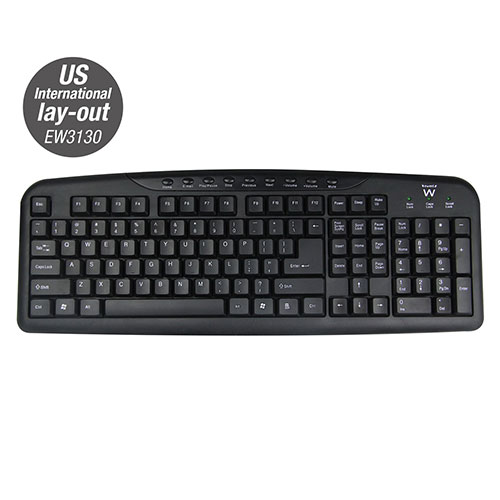 Ewent EW3130 Qwerty Multimedia USB Toetsenbord Zwart