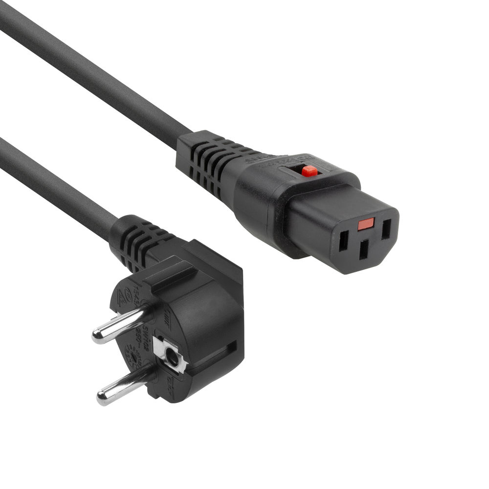 IEC Lock EL182S 230V Stroomkabel Randaarde Stekker CEE7 7 Male (Haaks) C13 Lockable Zwart 2 meter