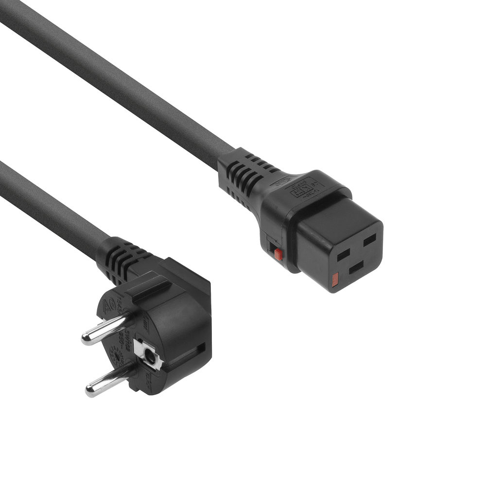 IEC Lock EL262S 230V Stroomkabel CEE7 7 Male (Haaks) C19 Lockable Zwart 2 meter