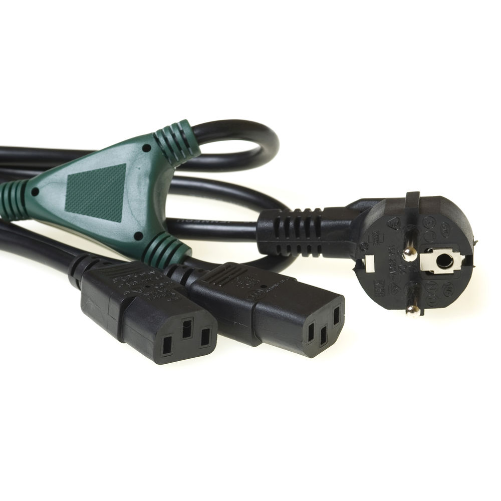 ACT AK5050 230V Stroom Splitkabel CEE7/7 Male (Haaks)/2x C13 - 1 meter