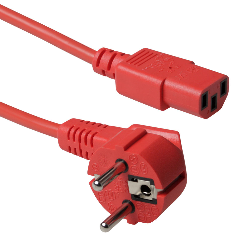 ACT AK5130 230V Stroomkabel Schuko CEE7/7 Male (Haaks)/C13 Rood - 1,8 meter
