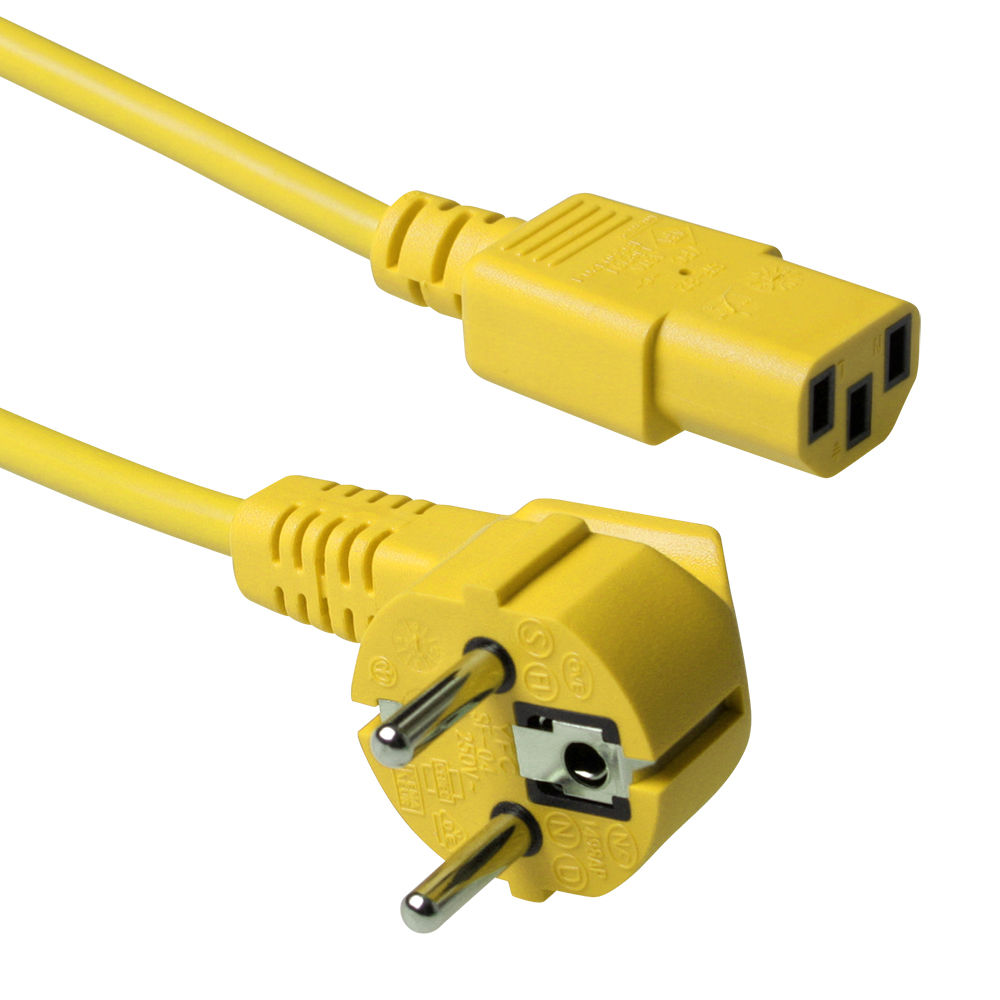ACT AK5141 230V Stroomkabel Schuko CEE7/7 Male (Haaks)/C13 Geel - 1,2 meter