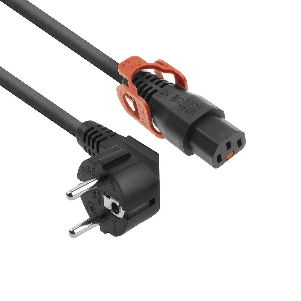 ACT AK5150 230V Stroomkabel Schuko CEE7/7 Male (Haaks)/C13 IEC Lock+ Zwart - 1 meter