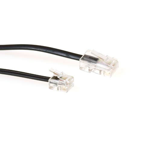 ACT TD5306 Zwarte Platte Telefoonkabel | RJ11 en RJ45 connectoren | Zwart | 1 meter