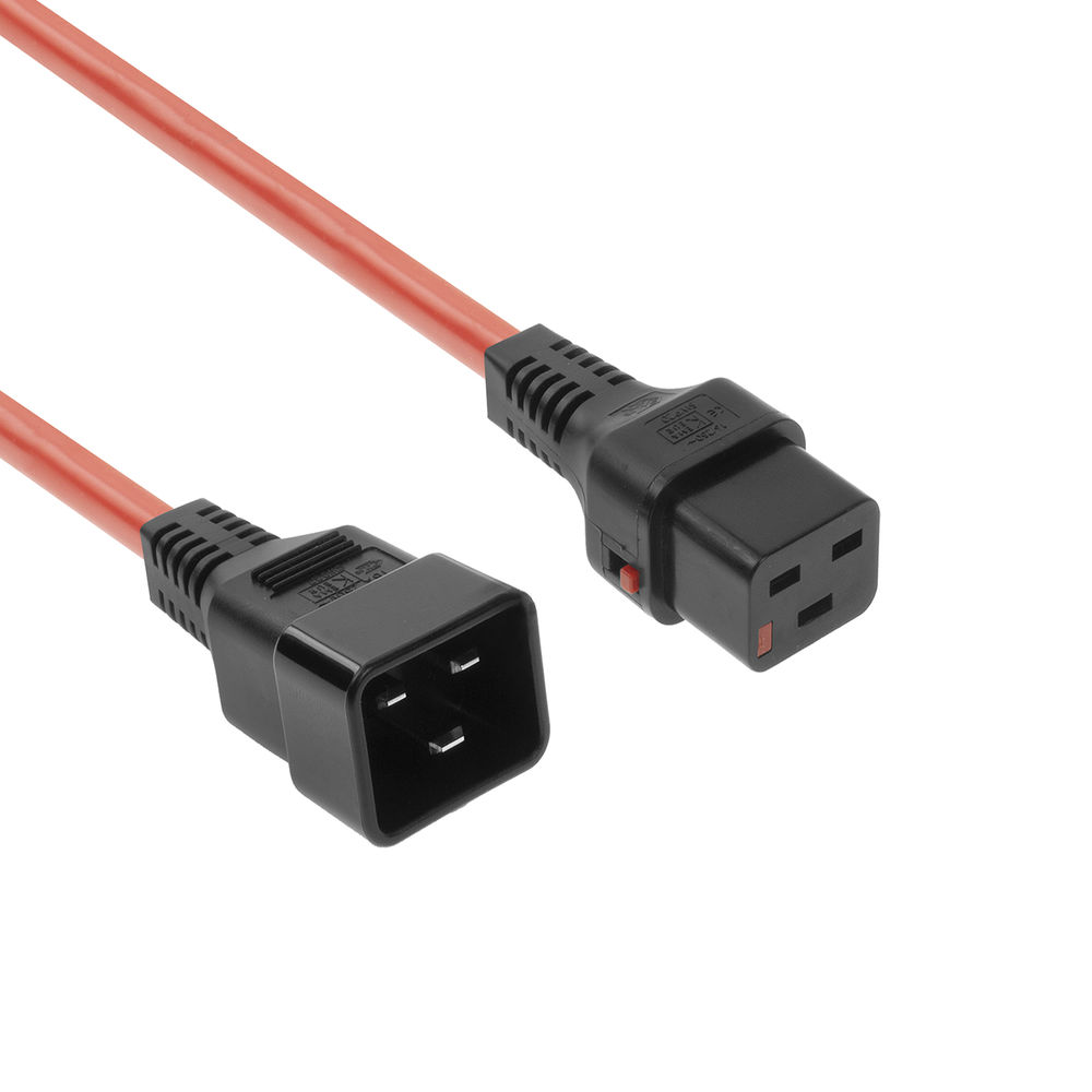 ACT AK5202 230V Stroomkabel C19 Lockable/C20 Rood - 1 meter