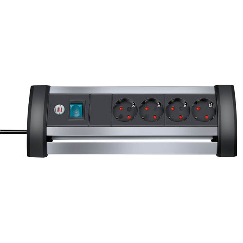 Brennenstuhl 1394000414 Premium Line PDU Stekkerdoos 4 Sockets Zwart Zilver met Schakelaar 1,8 meter