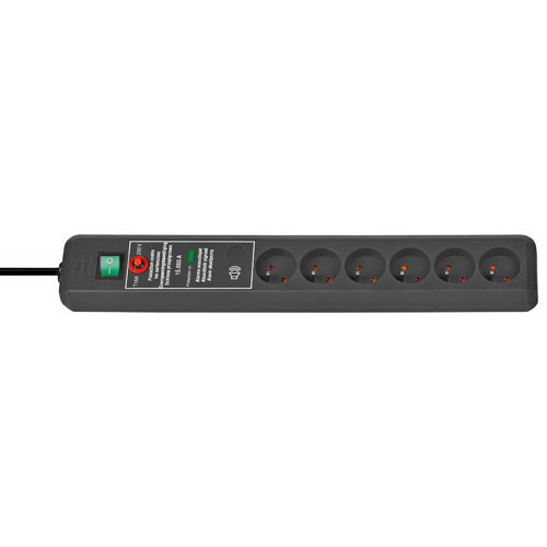 Brennenstuhl 1159541376 Secure Tec PDU Stekkerdoos 6 Sockets Type E met Schakelaar en Overspanningsbeveiliging Zwart 3 meter
