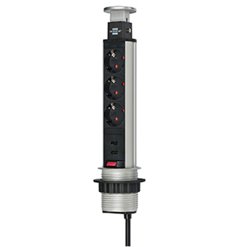Brennenstuhl 1396200013 Tower Power Stekkerdoos | 3 Sockets | Inbouw | Zwart | met schakelaar