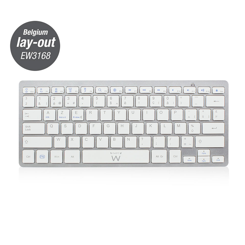 Ewent EW3168 Ultradunne Bluetooth Toetsenbord Azerty Zilver Wit