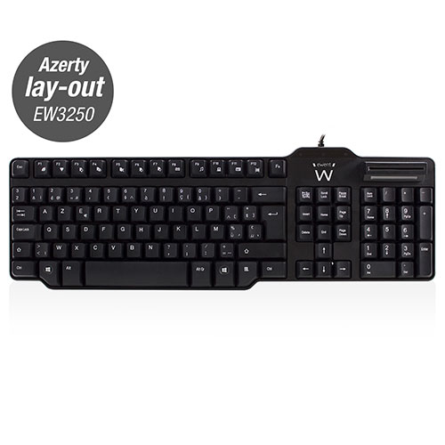 Ewent EW3250 USB Azerty Toetsenbord Smartcard Lezer Zwart