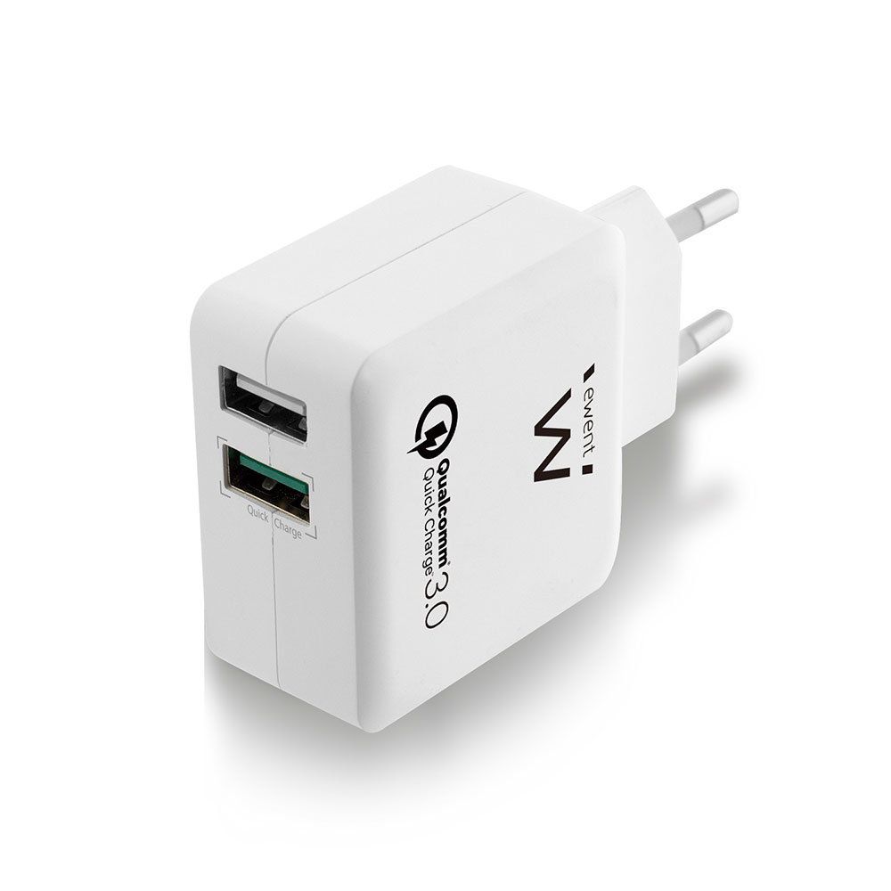 Ewent EW1233 2-Poorts USB Lader 4A met Quick Charge 3.0 Wit