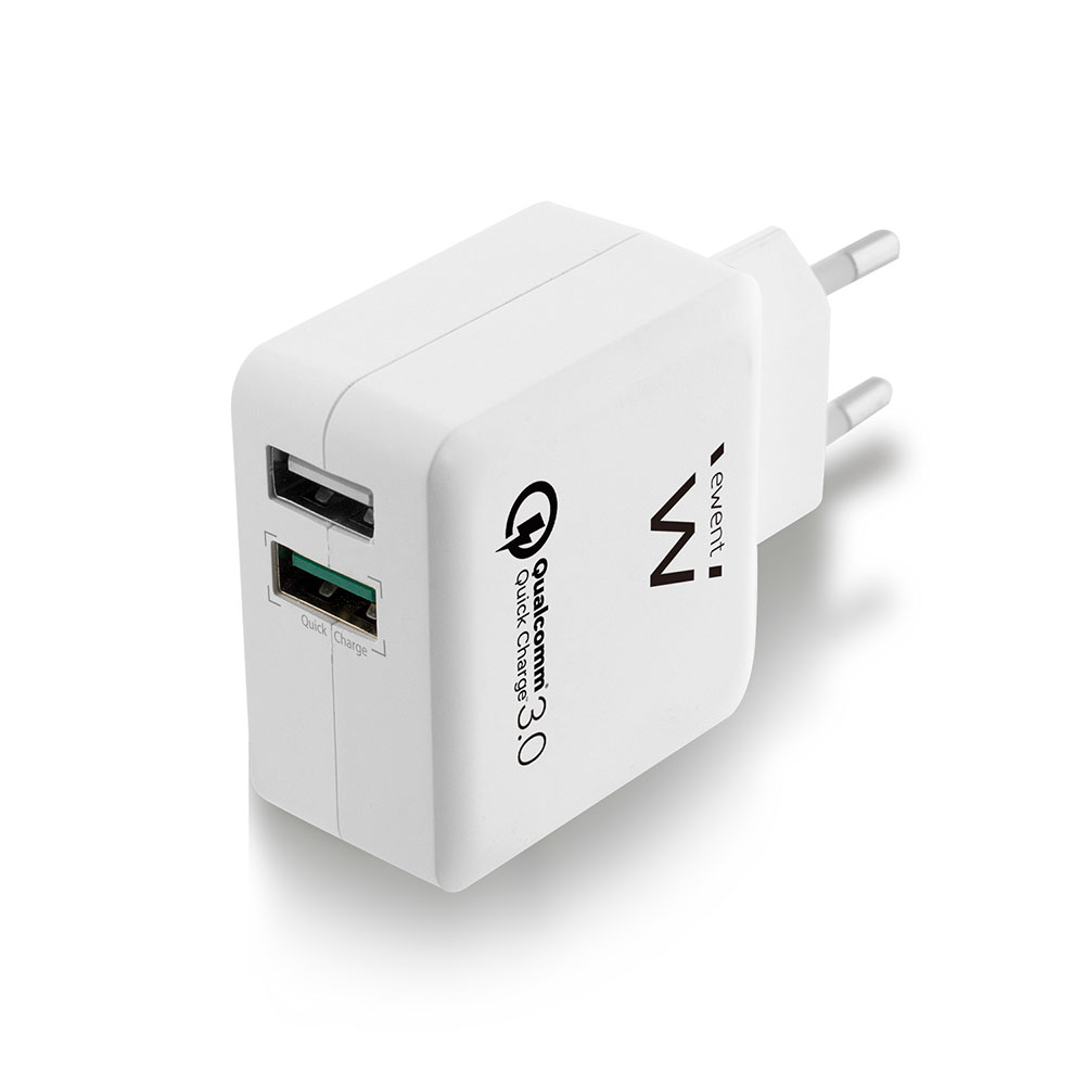 Ewent EW1233 2 Poorts USB Lader 4A met Quick Charge 3.0 Wit