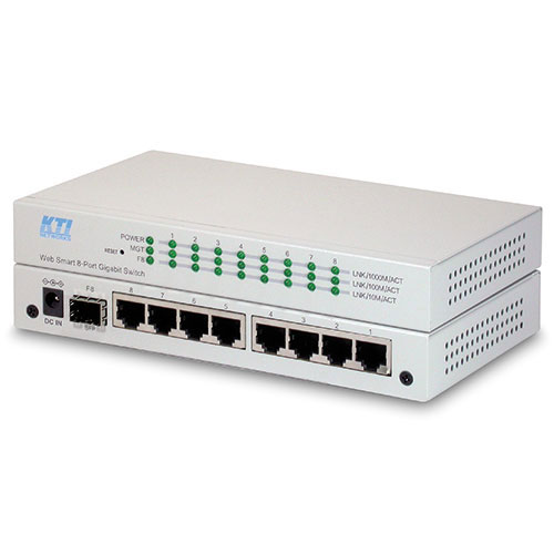 KTI Networks KGS 810F Ver. B Ethernet Switch Managed 8 Poorts L2 Gigabit met 1 Gbe SFP Poort