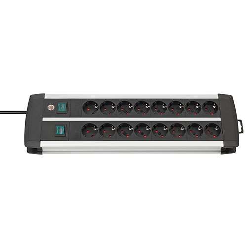 Brennenstuhl Premium-Alu-Line Technics stekkerdoos met 16 contacten (2x8) / zwart - 3 meter