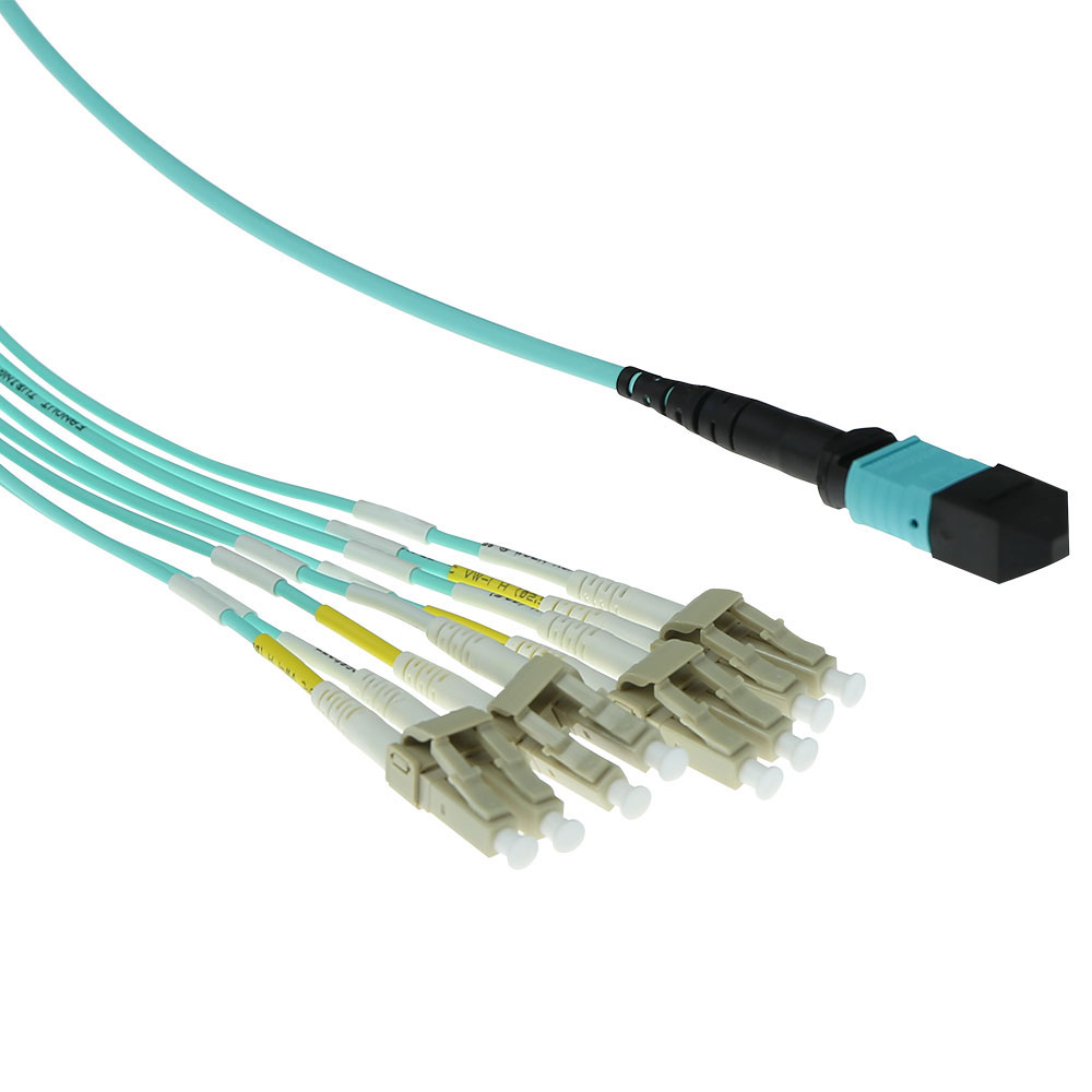 ACT RL7825 50 125 OM3 Fanout Patchkabel 1x MTP Female 4x LC Duplex 8 Vezels 5 meter