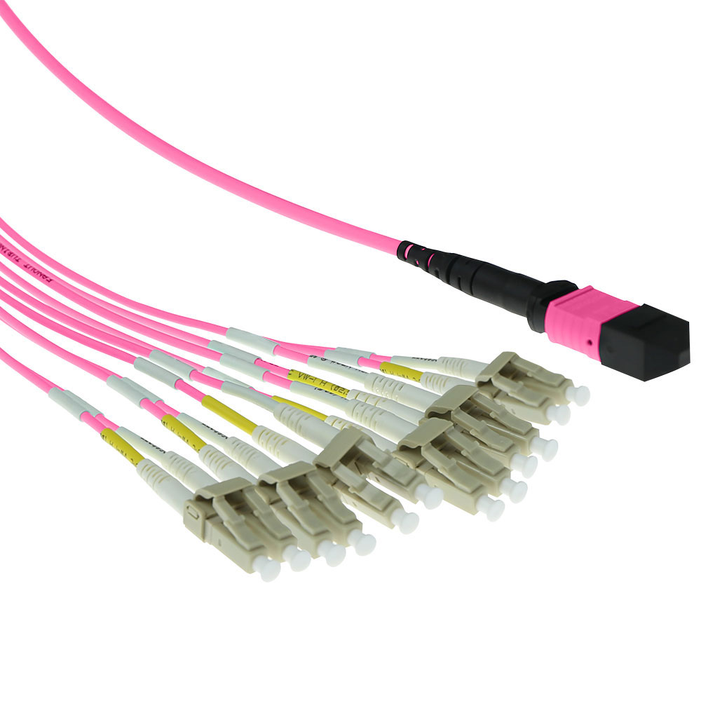 ACT RL7851 50 125 OM4 Fanout Patchkabel 1x MTP Female 6x LC Duplex 12 Vezels 1 meter