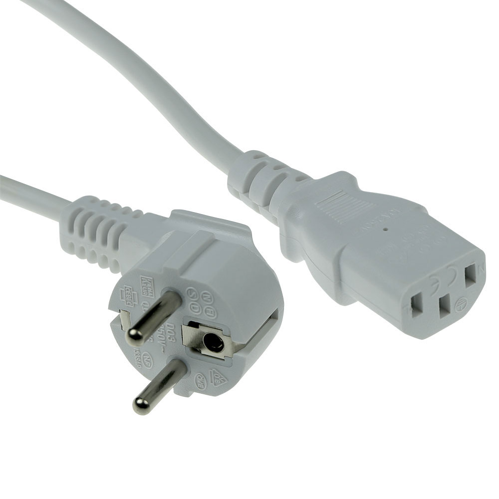 ACT AK5238 Netsnoer Schuko CEE 7/7 male (haaks) - C13 IEC 60320 | Wit | 3 meter