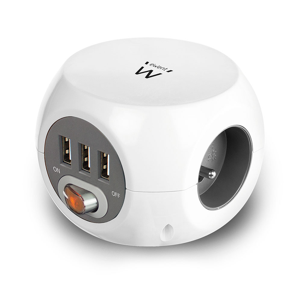 Ewent EW3952 Power Block Stekkerdoos 3 Sockets Type E USB Wit 1,5 Meter
