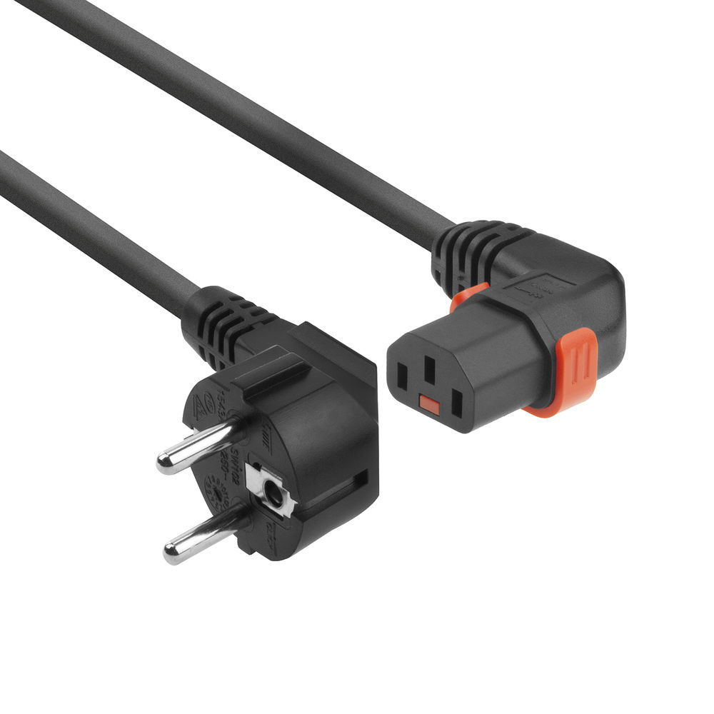 IEC Lock EL454S 230V Stroomkabel CEE7 7 (Haaks) C13 (Haaks Rechts) Lockable Zwart 3 meter