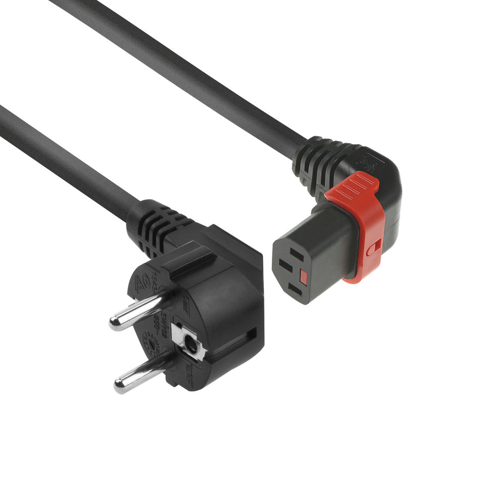IEC Lock EL448S 230V Stroomkabel CEE7 7 Male (Haaks) C13 (Haaks Omhoog) Lockable Zwart 1 meter