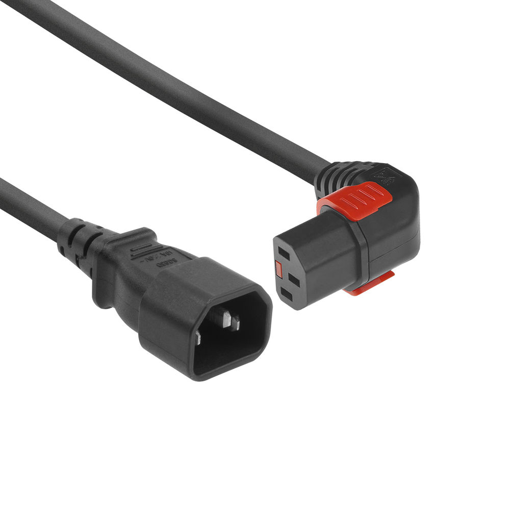 IEC Lock PC2052 230V Stroomkabel C14 C13 (Haaks Omlaag) Lockable Zwart 3 meter