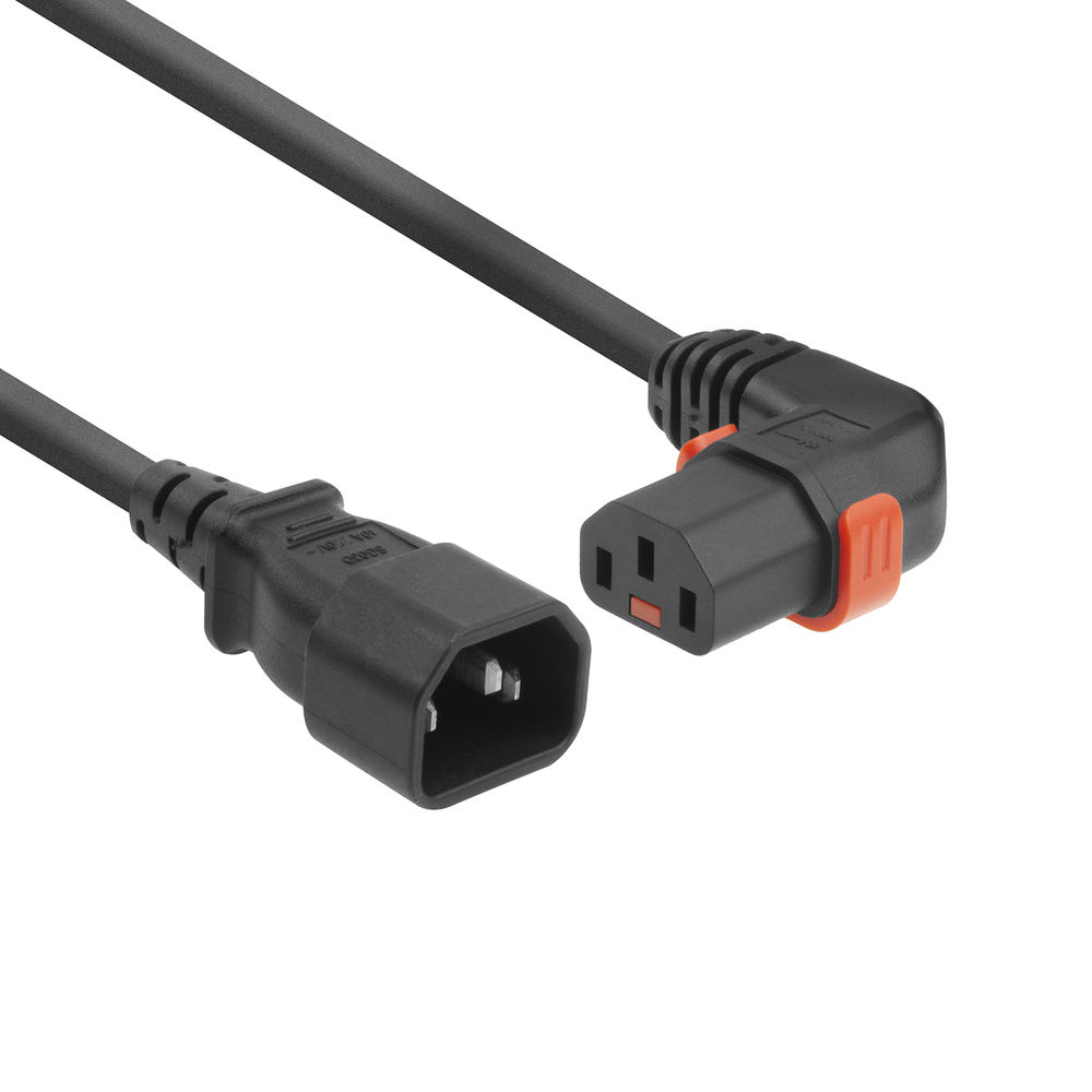 IEC Lock PC2049 230V Stroomkabel C14 C13 (Haaks Rechts) Lockable Zwart 3 meter