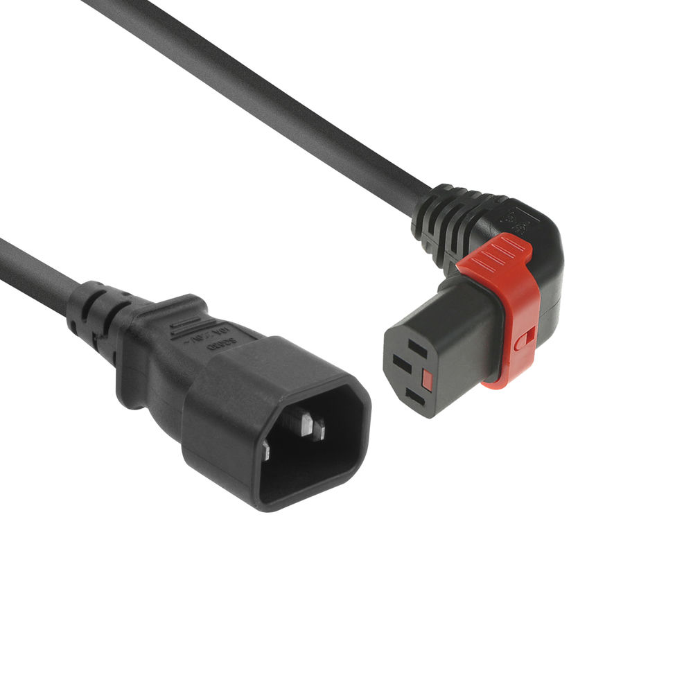 IEC Lock PC2051 230V Stroomkabel C14 C13 (Haaks Omhoog) Lockable Zwart 3 meter