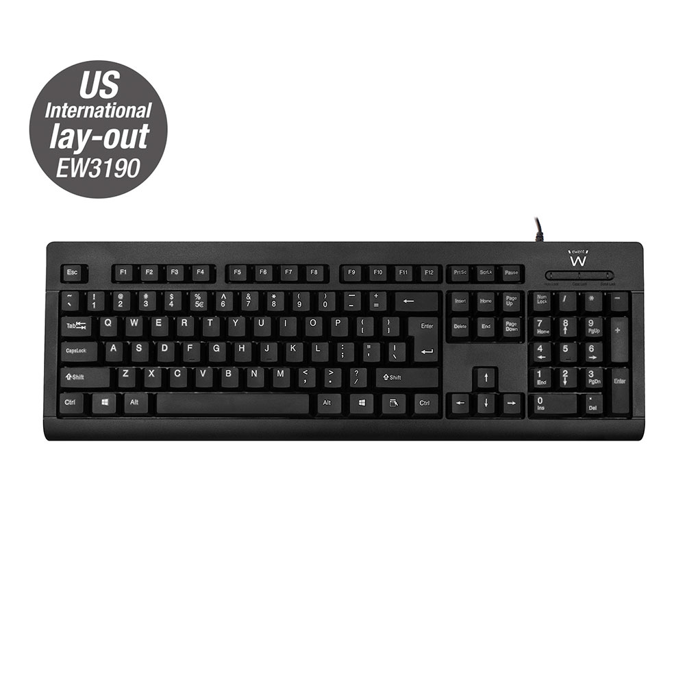 Ewent EW3190 Bedraad Qwerty Toetsenbord Zwart