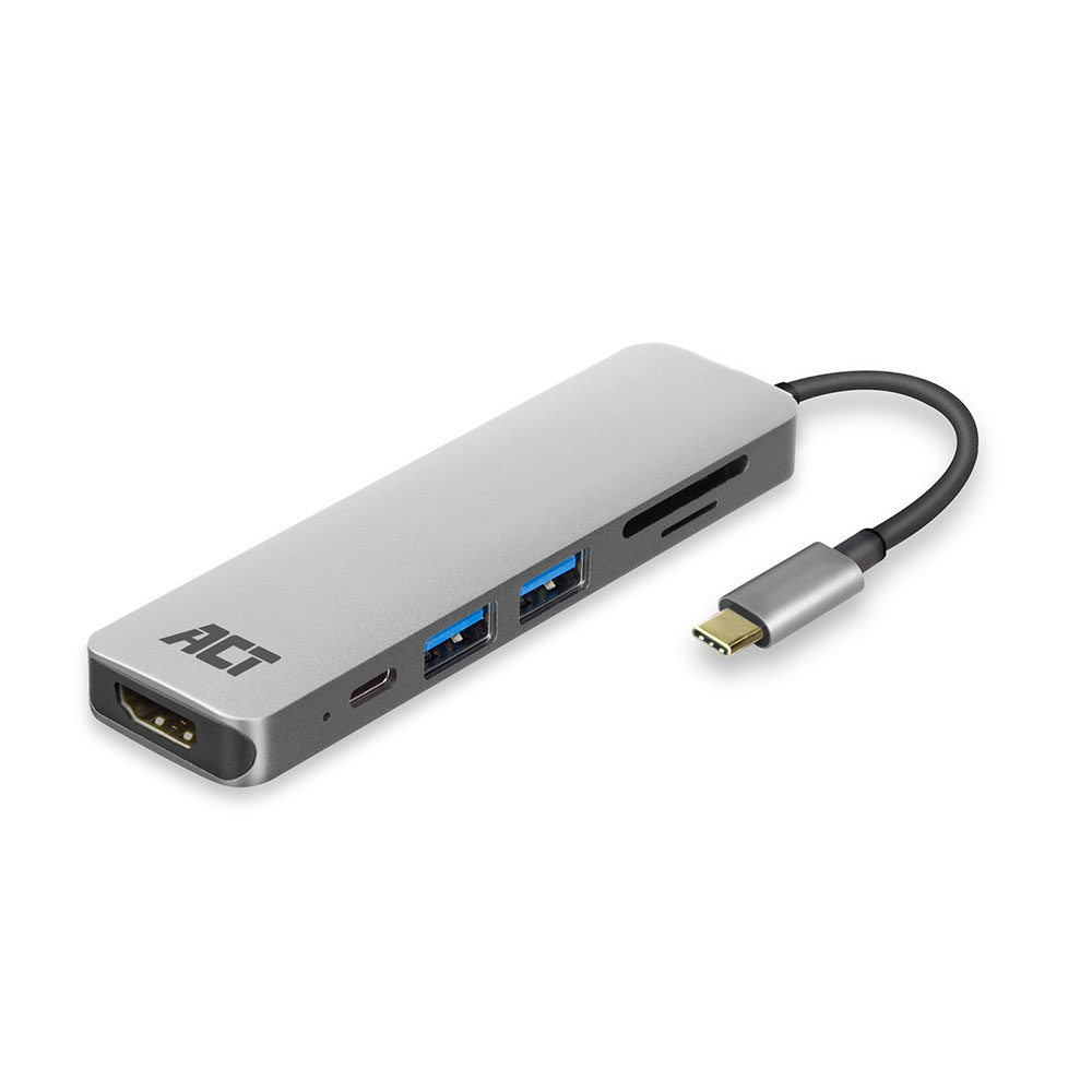 ACT AC7023 USB C HDMI MultiPort Adapter 4K 2 x USB A Kaartlezer