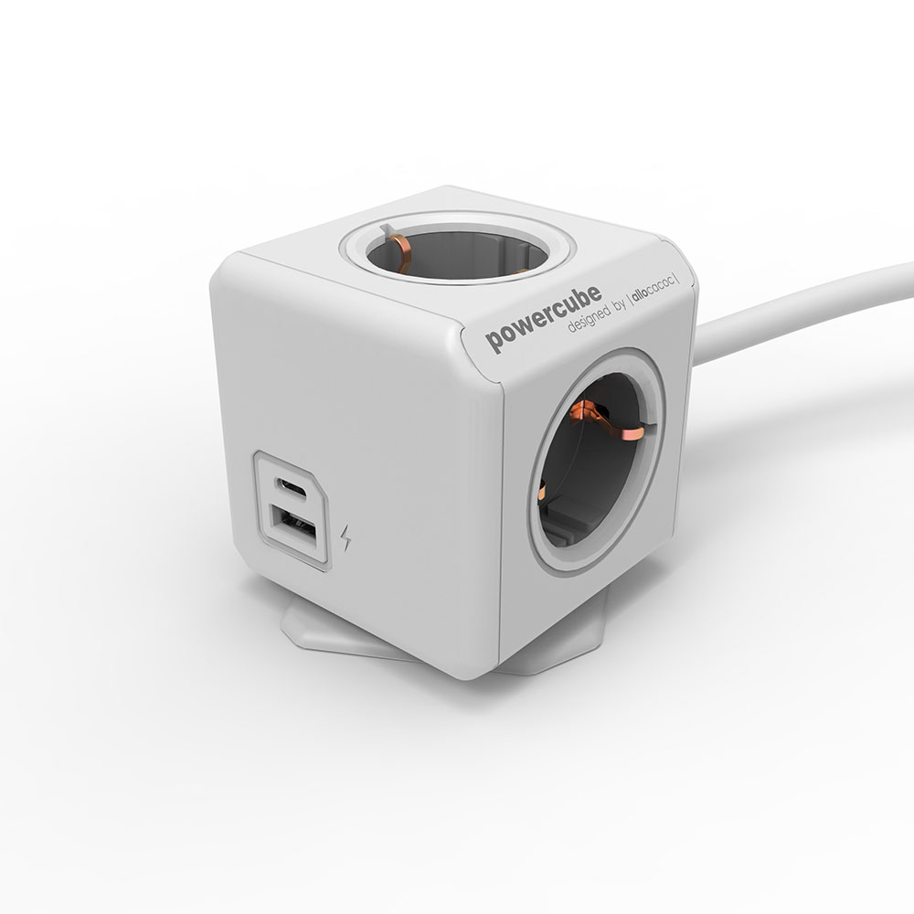 zoogdier vrek Burgerschap Allocacoc 10435/DEEUAC Stekkerdoos Powercube USB-C | USB-A | 4 Sockets |  1,5 meter - Wit/Grijs