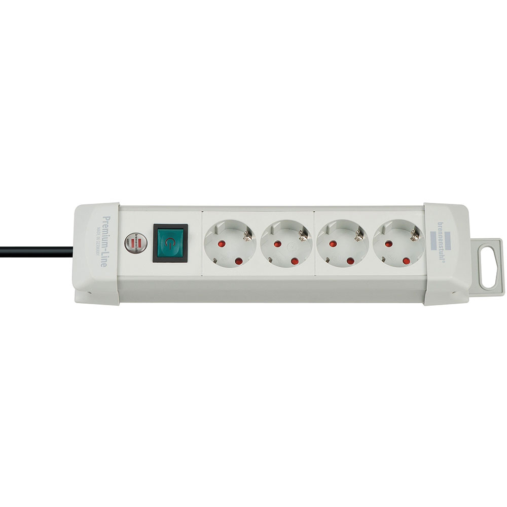 Brennenstuhl Premium-Line, 4-voudig Stekkerdoos (Stekkerblok met schakelaar en 1,8m kabel - 45° opstelling van de contactdozen, Made in Germany) grijs