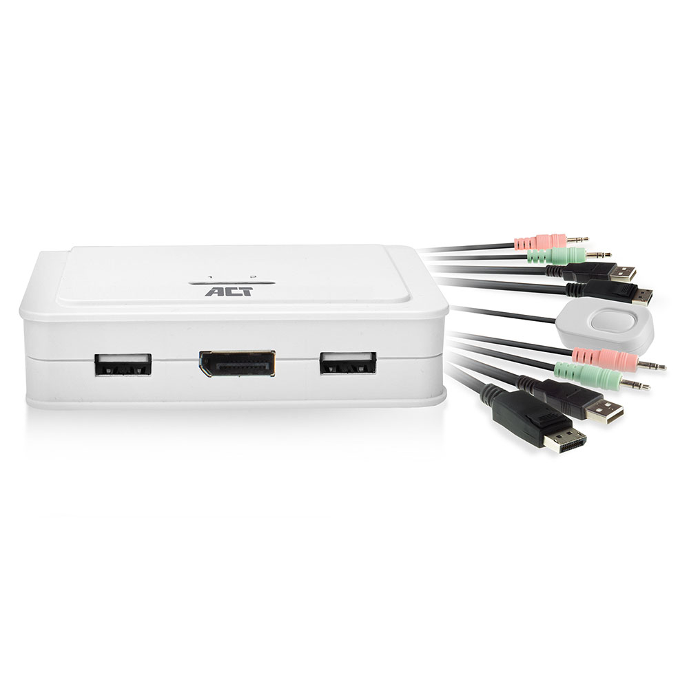 ACT AC7900 DisplayPort 4K KVM Switch met Audio inclusief Kabels