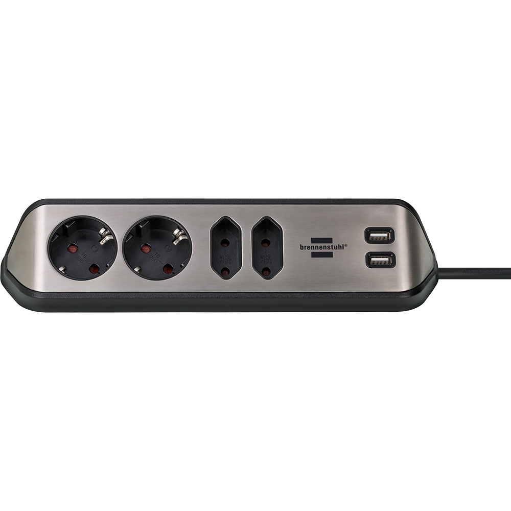 Brennenstuhl 1153590410 Estilo Corner Stekkerdoos 2x USB 4 x Sockets Zwart