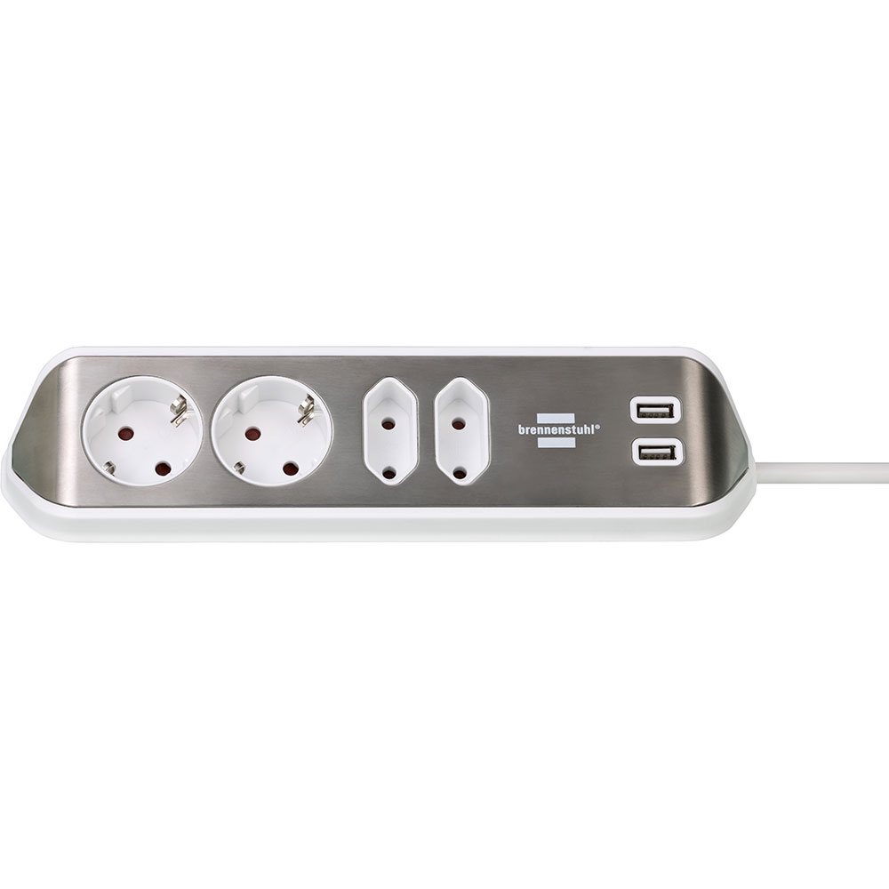 Brennenstuhl 1153590420 Estilo Corner Stekkerdoos 2x USB 4 x Sockets Zilver
