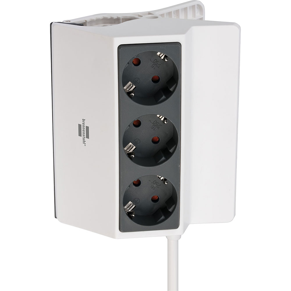 Brennenstuhl stekkerdoos klembaar 3-voudig (Stekkerdoos bureau klem met 3m kabel klembreedte 5cm met hogere contactbescherming) wit/antraciet