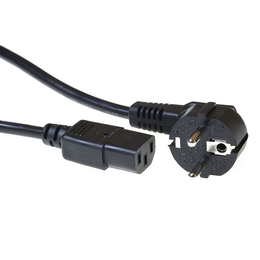 ACT AK5253 230V Stroomkabel Randaarde Stekker Schuko CEE7/7 Male (Haaks)/C13 Zwart - 25 cm
