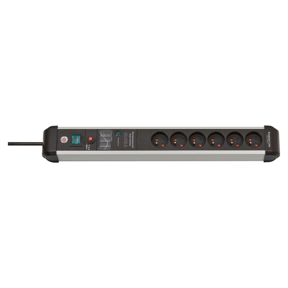 Brennenstuhl 1391014600 Stekkerdoos 6 Sockets | Premium Protect Line | Aan/uit Schakelaar | Overspanningsbeveiliging | Type E - BE | Zwart/Zilver | 3 meter