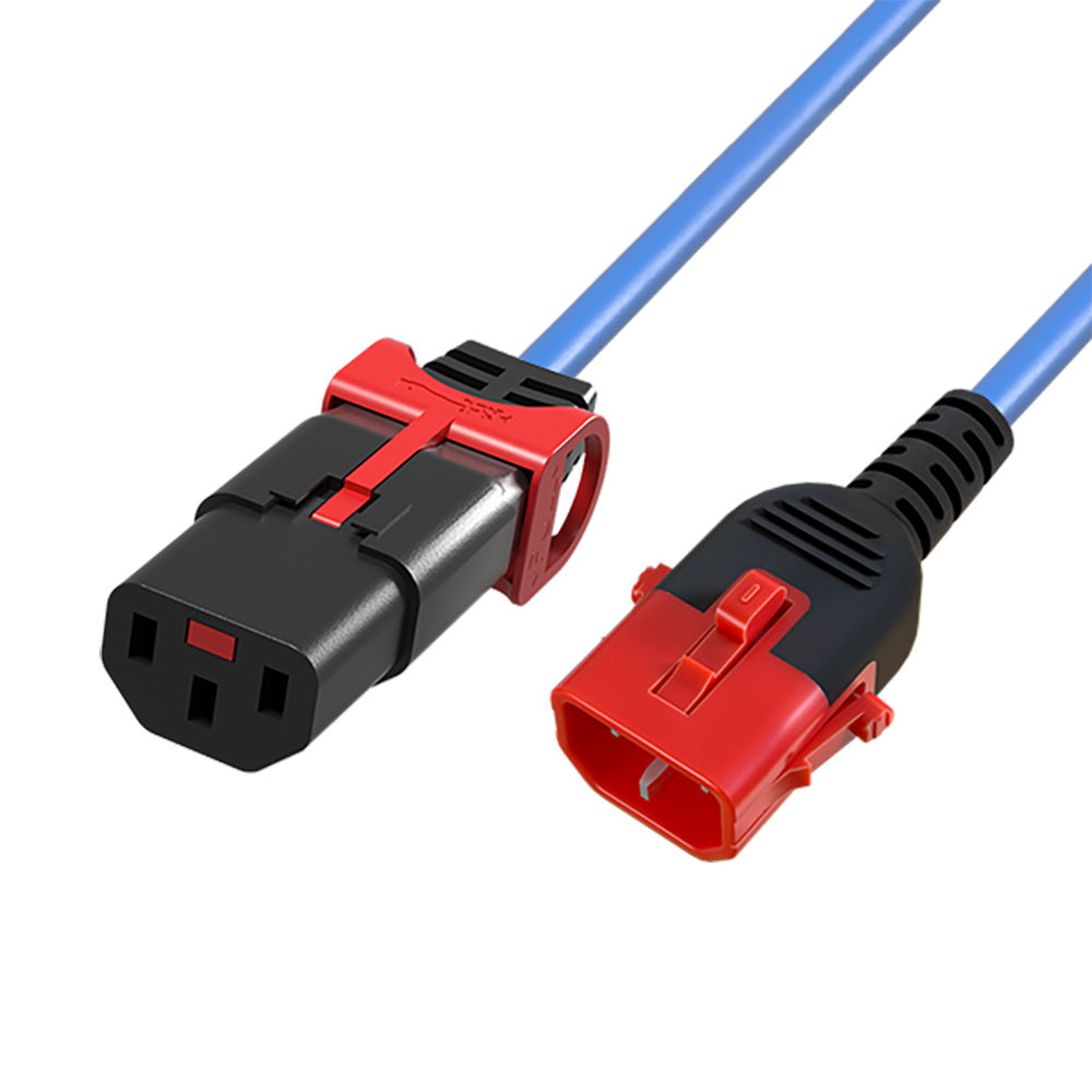 ACT AK5520 Netsnoer C13 / C14 Dual IEC LOCK | Blauw | 3 meter