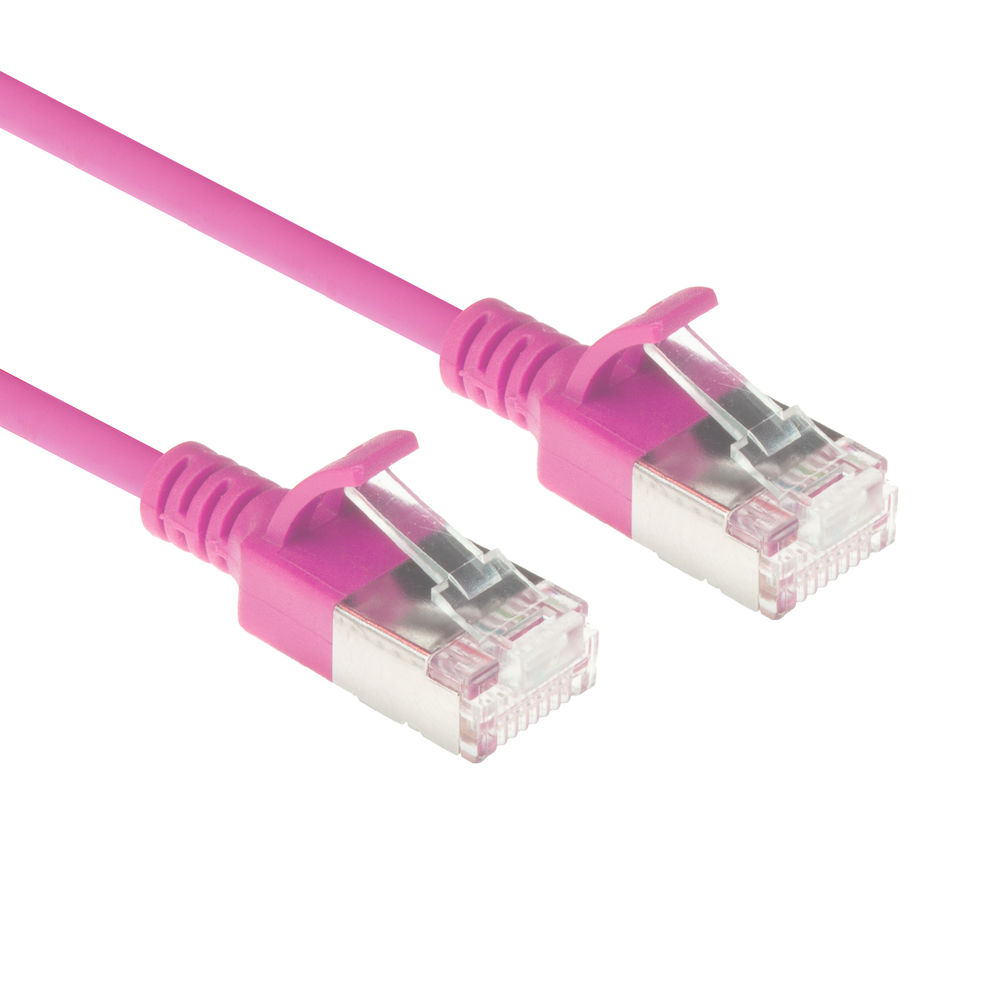 ACT DC7430 LSZH U/FTP CAT6A Datacenter Slimline Patchkabel Snagless | RJ45 Connectoren | Roze | 15 cm