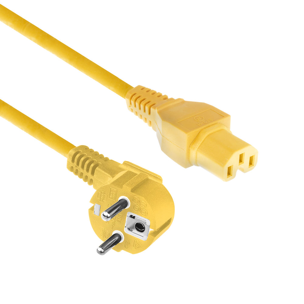 ACT AK5321 230V Stroomkabel Schuko CEE7/7 Male (Haaks)/C15 | Geel | 2 meter