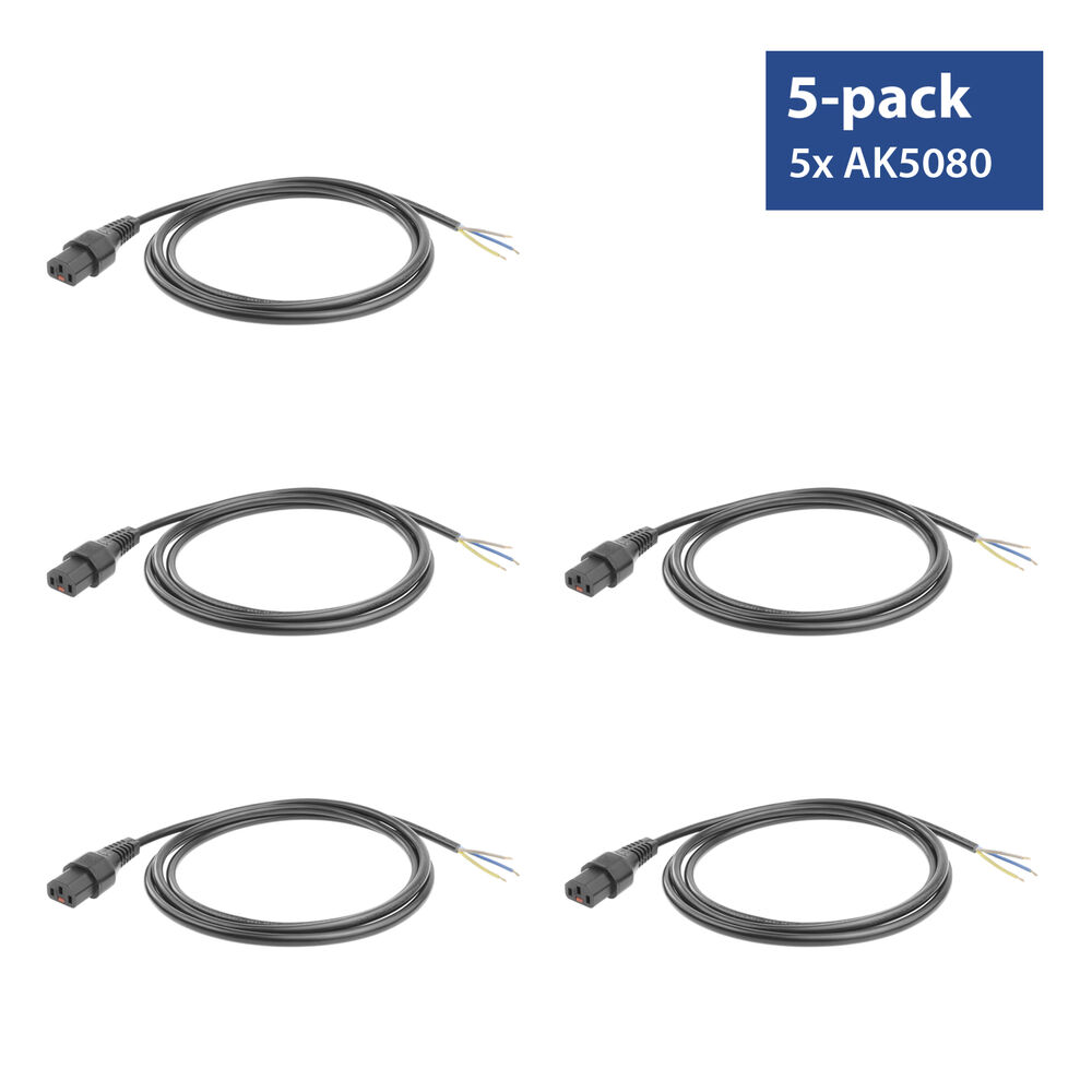 ACT AK5329 Netsnoer C13 IEC-Lock/Open Einde | Zwart | 2 meter | PC1025 | 5-Pack