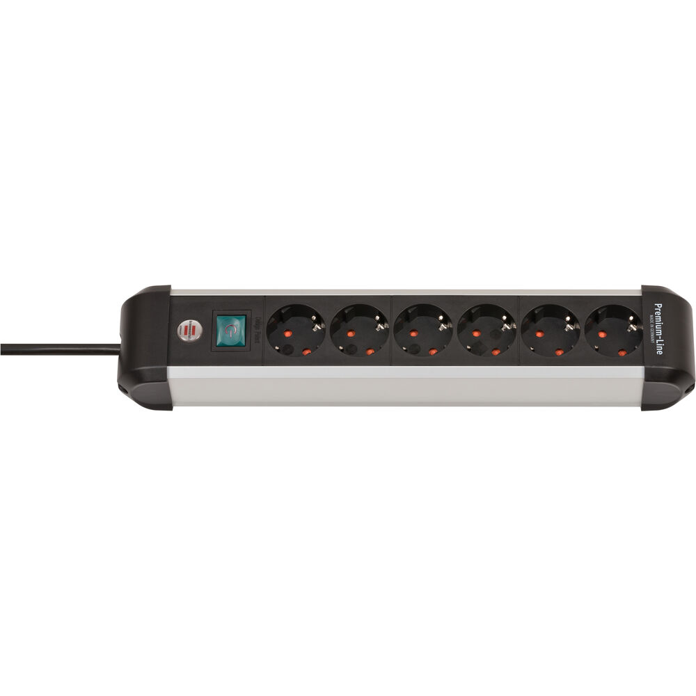 Brennenstuhl 1391030600 Alu-Line PDU | Stekkerdoos | 16A met 6x Type F Stopcontacten | Aan/uit Schakelaar | 3 meter