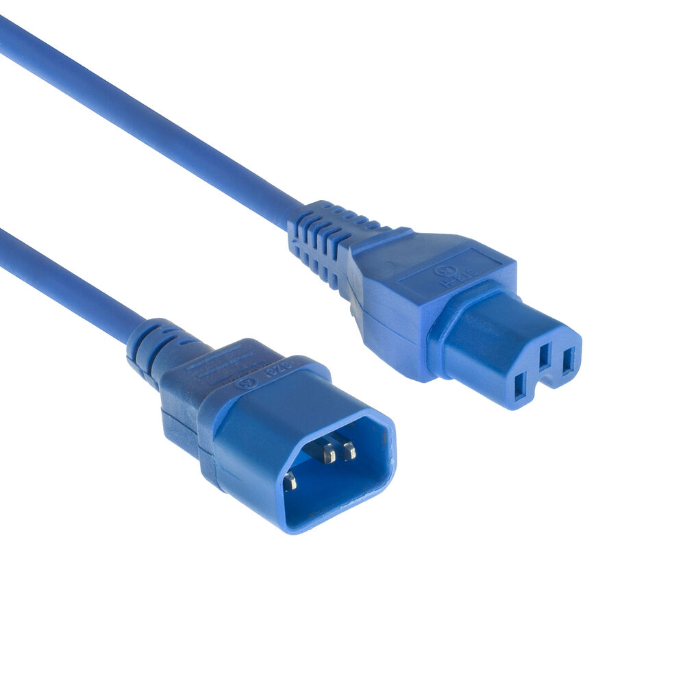 ACT AK5337 Netsnoer Stroomkabel C14 - C15 | Blauw | 3 meter