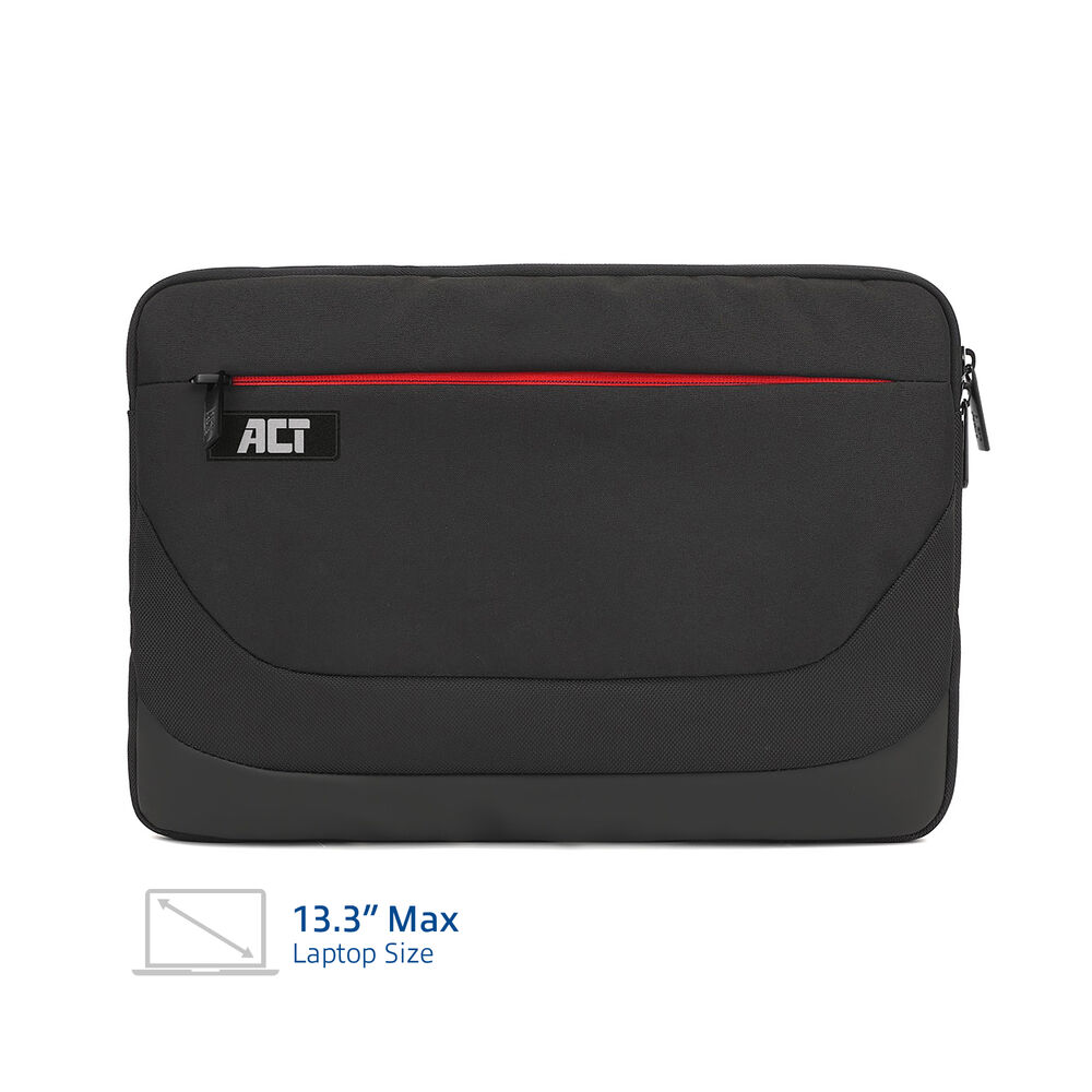 ACT AC8575 Suburb Laptop Sleeve 13,3" | Extra Vak met Rits | Zwart
