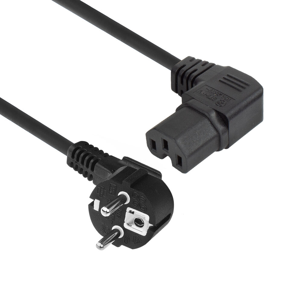 ACT AK5349 Netsnoer CEE 7/7 male (Haaks) - C15 (Haaks rechts) IEC60320 | Zwart | 1 meter