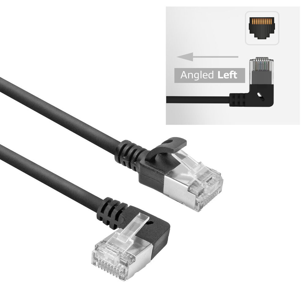 ACT DA1930 U/FTP CAT6A LSZH Slimline Patchkabel | RJ45 Connectoren Recht naar 90° Haaks Links | Zwart | 15 cm
