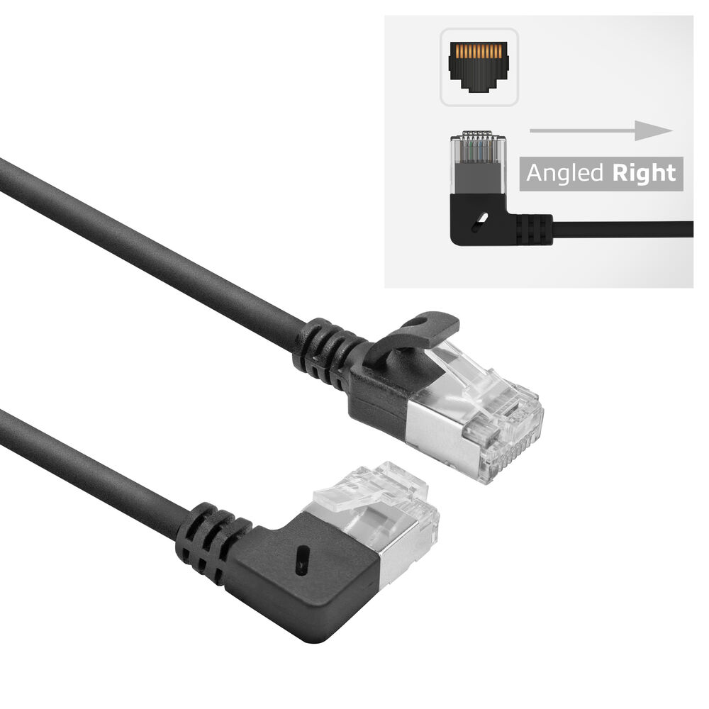 ACT DA2951 U/FTP CAT6A LSZH Slimline Patchkabel | RJ45 Connectoren Recht naar 90° Haaks Rechts | Zwart | 1,5 meter