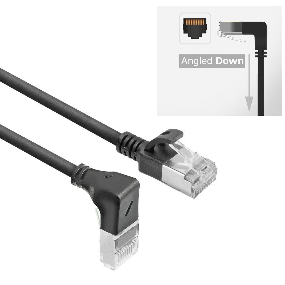 ACT DA3952 U/FTP CAT6A LSZH Slimline Patchkabel | RJ45 Connectoren Recht naar 90° Haaks Rechts | Zwart | 25 cm