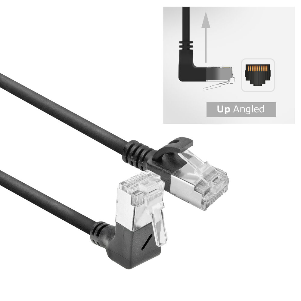 ACT DA4900 U/FTP CAT6A LSZH Slimline Patchkabel | RJ45 Connectoren Recht naar 90° Haaks Boven | Zwart | 50 cm