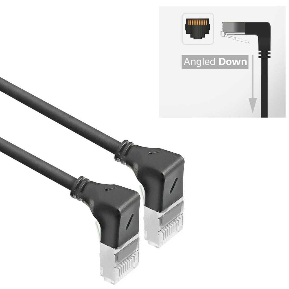 ACT DA5905 U/FTP CAT6A LSZH Slimline Patchkabel | RJ45 Connectoren 90° Haaks Beneden naar 90° Haaks Beneden | Zwart | 5 meter